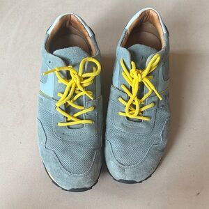 Boss Men's Grey Suede Sneakers with Yellow Accents